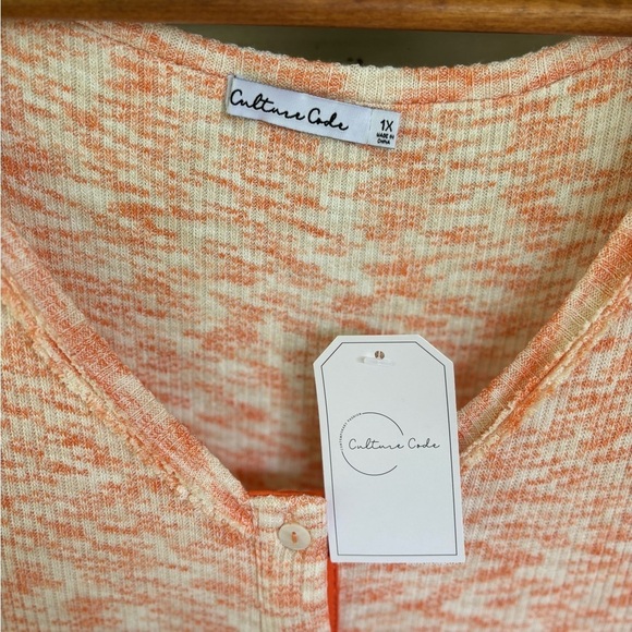 Culture Code Orange & White T-Shirt Dress Size 1X V Neck Short Sleeve Pockets - Picture 10 of 10